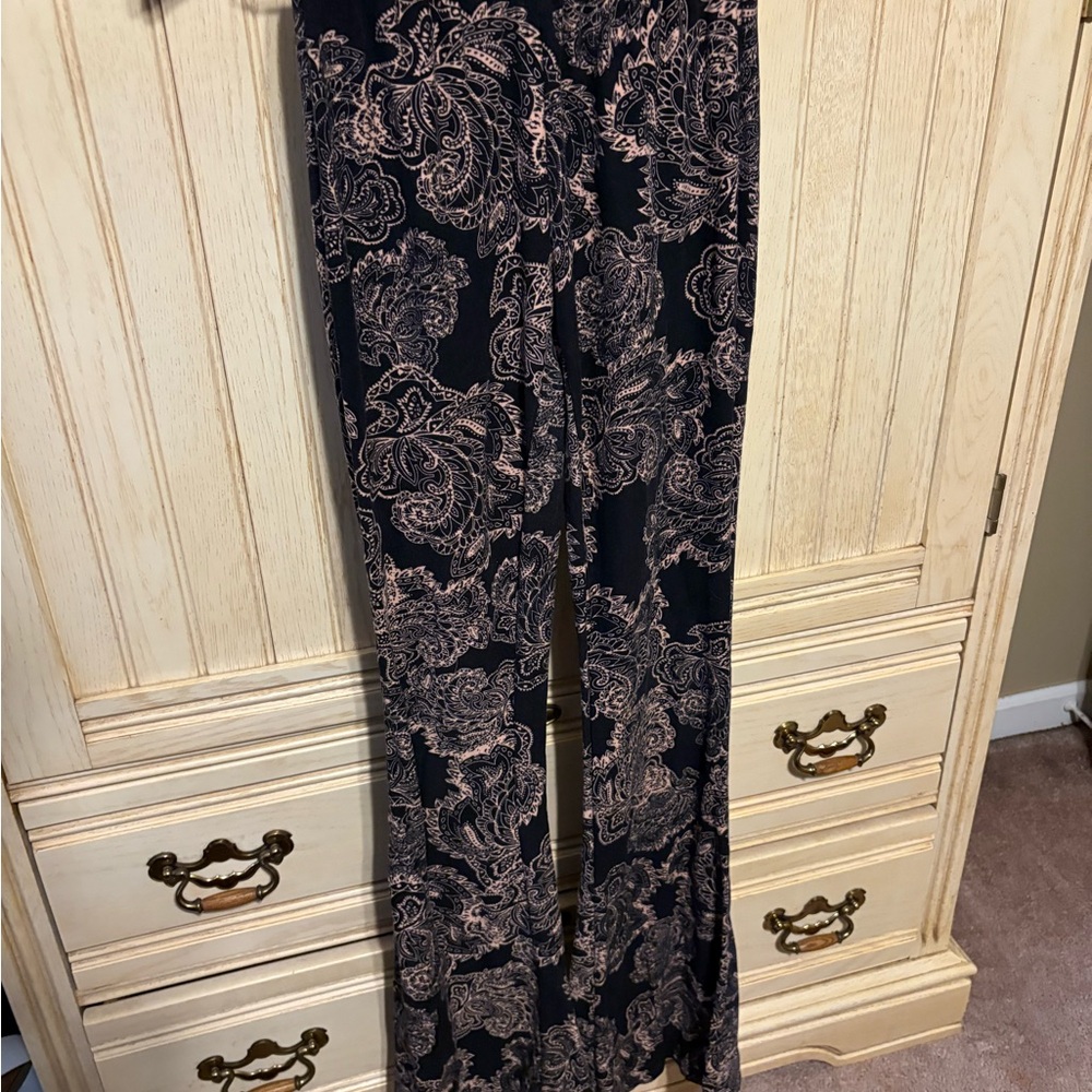 Charlotte Russe Black and Tan Paisley Flare Pants